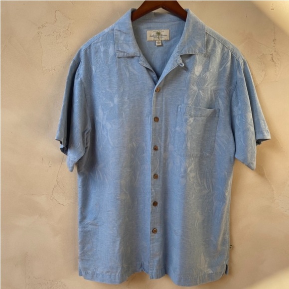 Vintage ISLAND SHORES Blue Floral Hawaiian 100% Silk Men’s Shirt Size L - Picture 3 of 17